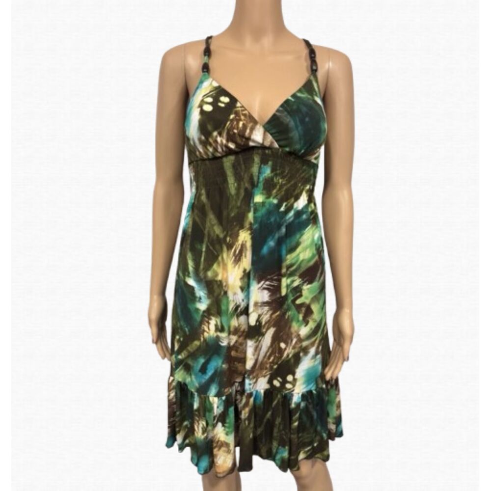 Bisou Bisou Womens Sundress Sz 6 Multicolor Crisscross Stretchy Beach Resort